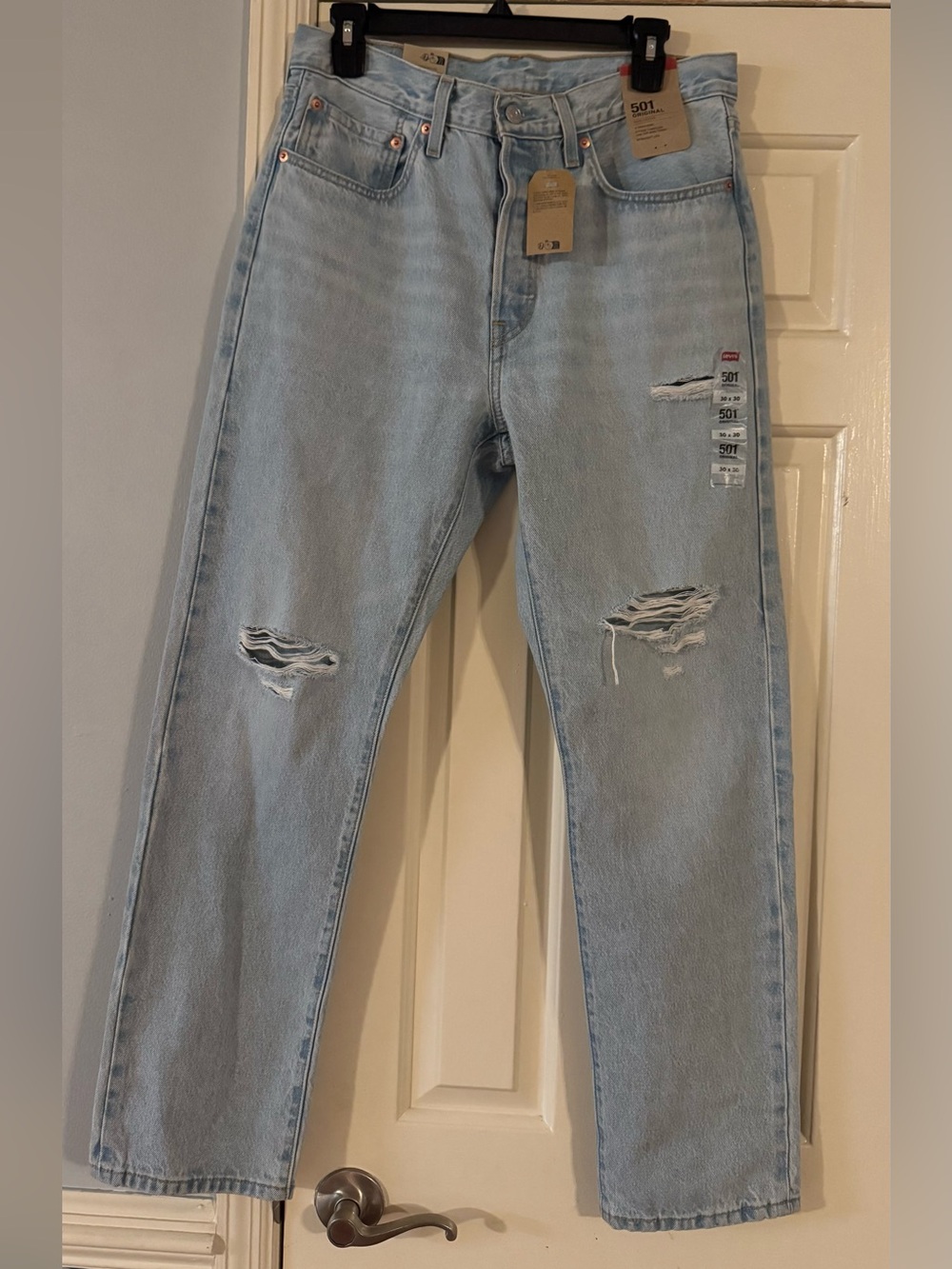 Levi's Light Blue Straight Jeans with Distressed Knees